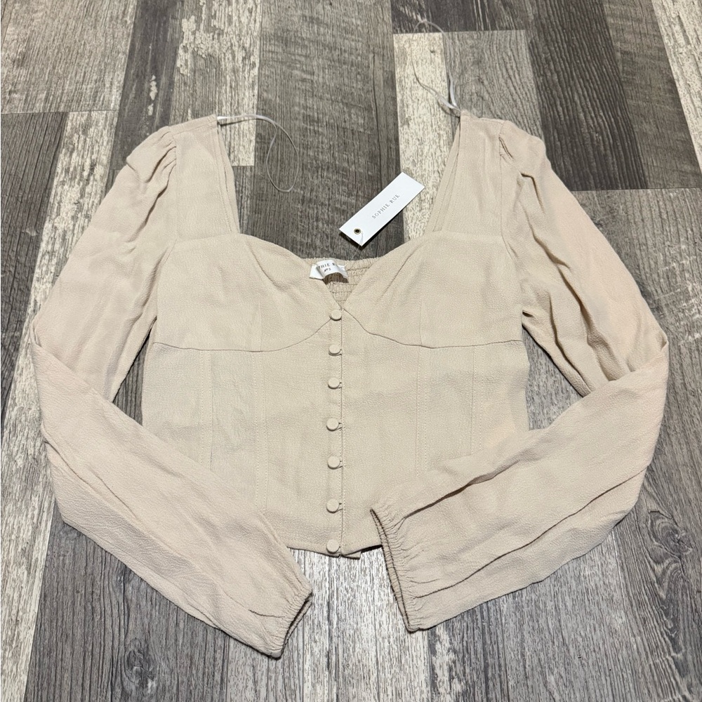 Sophie rue Elegant Beige Long Sleeve Top